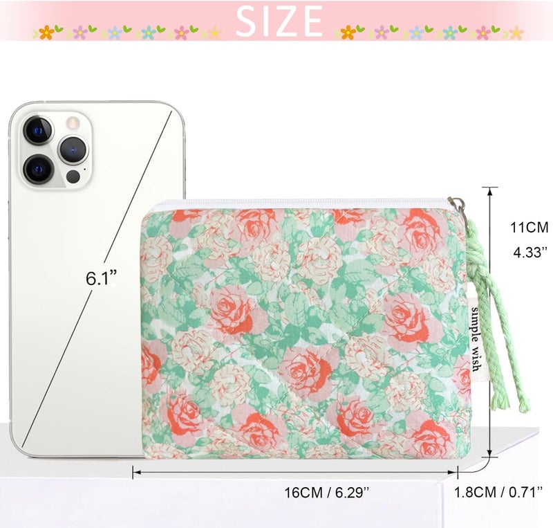 Modacarry Store Cotton Quilted Floral Coin Purse Digital Camera Pouch with Cute Prints Zipper for Women Girls (WILD ROSE) - Image 3